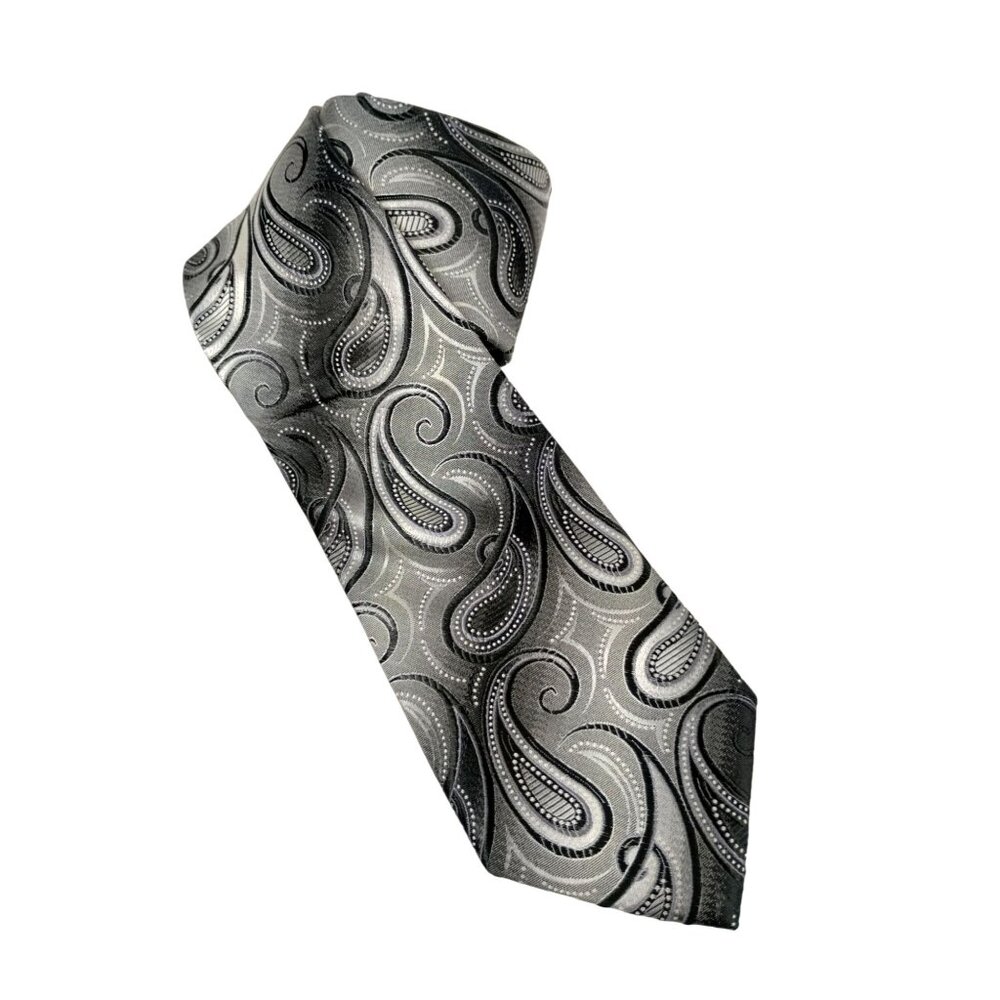 Van Heusen Mens Vintage Elegant Gray and Black Silk Paisley Tie